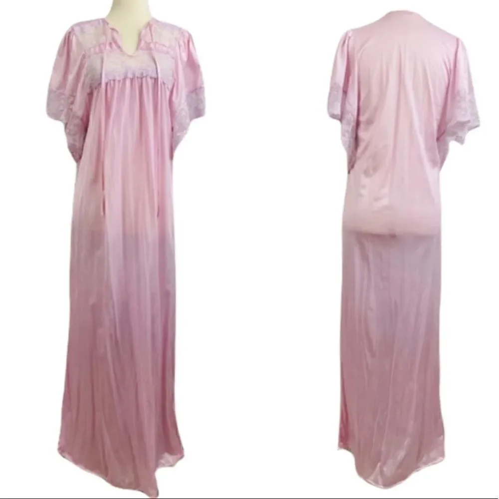 VTG 70s Erica Loren NY Lavender/Pink Satin Peignoir Night Gown